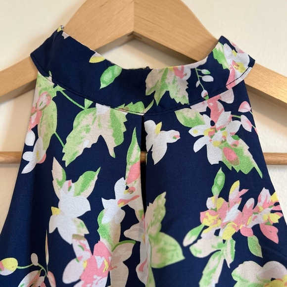 Womens Maxi Dress Floral Blue Blouson Chiffon Flowy Whimsical Spring Flounce - Picture 4 of 16